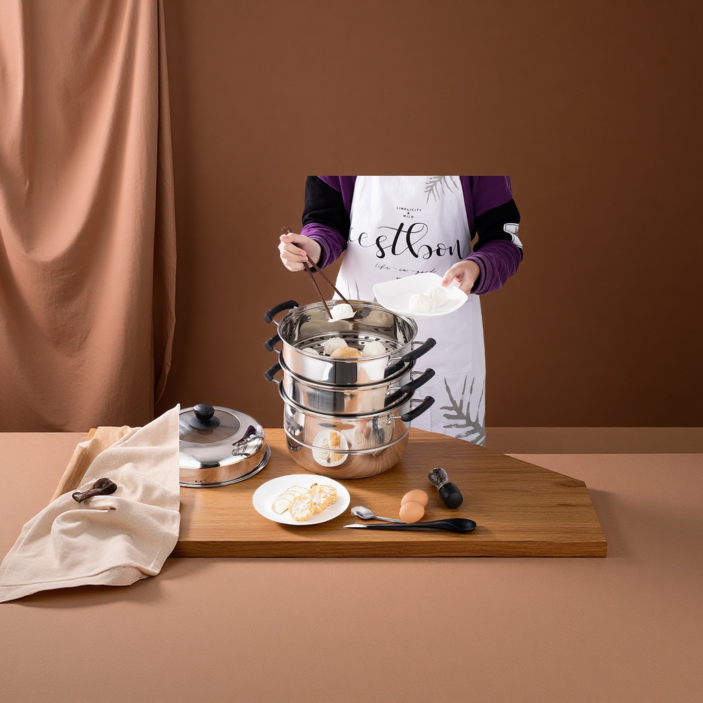 Stainless Steel Thickened Three-Layer Double-Bottom Steamer, Steamer Cage, Household Kitchen Induction Cooker, Gas Stove, Gift Pot, Cookware Set, Daily Necessities Specification drawing