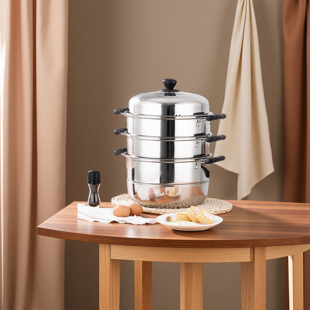Stainless Steel Thickened Three-Layer Double-Bottom Steamer, Steamer Cage, Household Kitchen Induction Cooker, Gas Stove, Gift Pot, Cookware Set, Daily Necessities Application Scenario