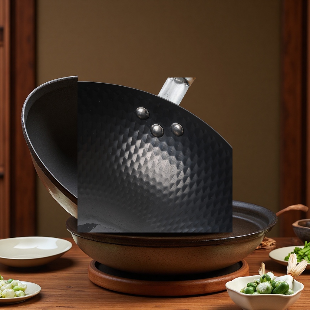 Zhangqiu iron wok with hammer texture, no coating, non-stick mini flat-bottomed cooking wok, the same style for household daily necessities and supermarkets Specification image
