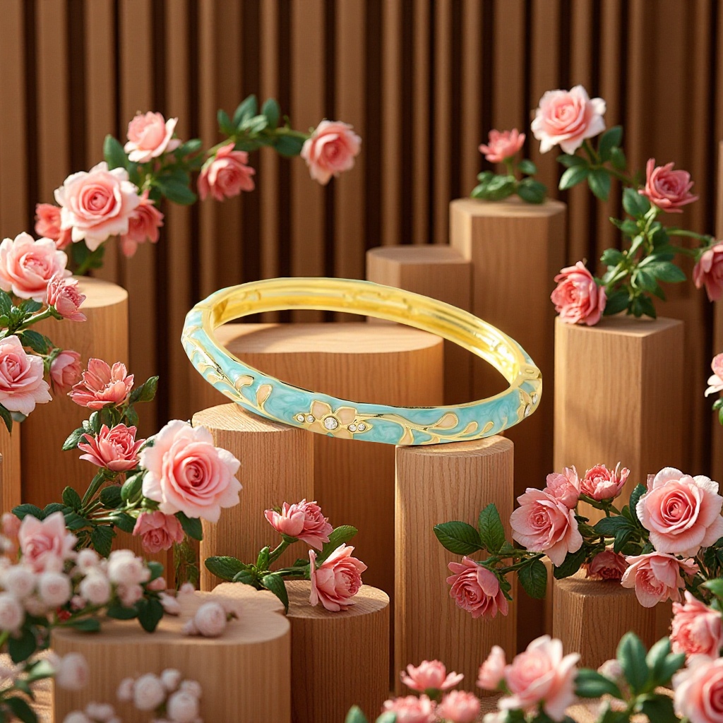 The bracelet features a fashionable and elegant flower pattern. It is a simple and elegant women's bracelet. The ladies' bracelet is made with multi-color enamel craftsmanship