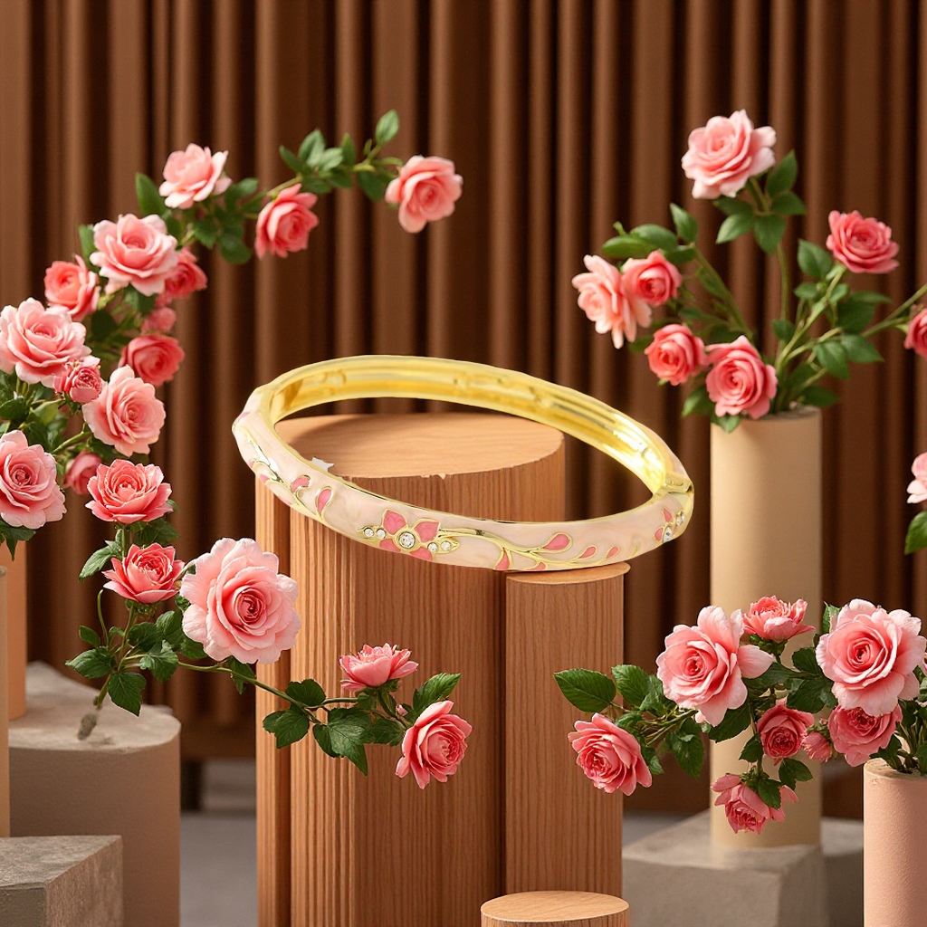 The bracelet features a fashionable and elegant flower pattern. It is a simple and elegant women's bracelet. The ladies' bracelet is made with multi-color enamel craftsmanship
