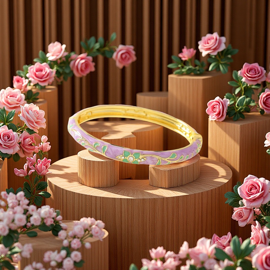 The bracelet features a fashionable and elegant flower pattern. It is a simple and elegant women's bracelet. The ladies' bracelet is made with multi-color enamel craftsmanship