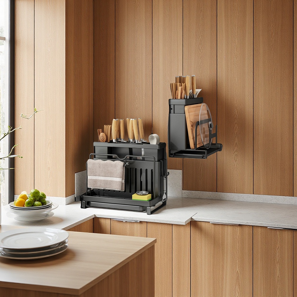 壁挂式多功能刀架菜板锅盖收纳架厨房用品厨房整理收纳架