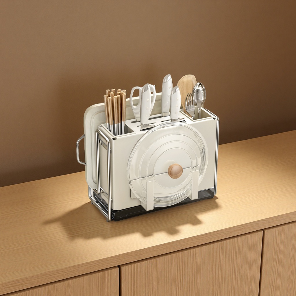 奶油风多功能厨房刀架置物架家用刀具筷子收纳架台面砧板刀筷整理架日用百货厨房用品