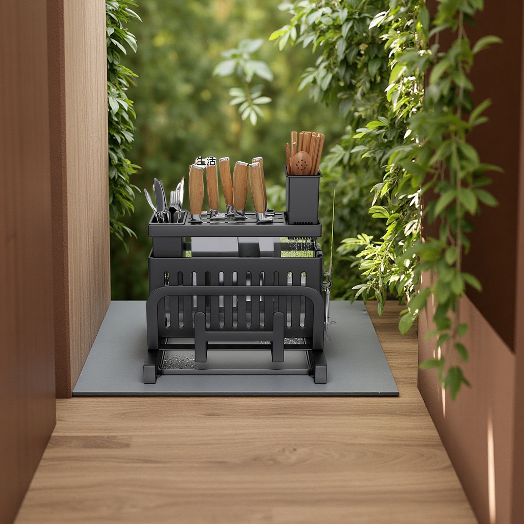 Wall-mounted multi-functional knife rack, cutting board, pot lid storage rack, kitchenware, kitchen organization and storage rack Application Scenario