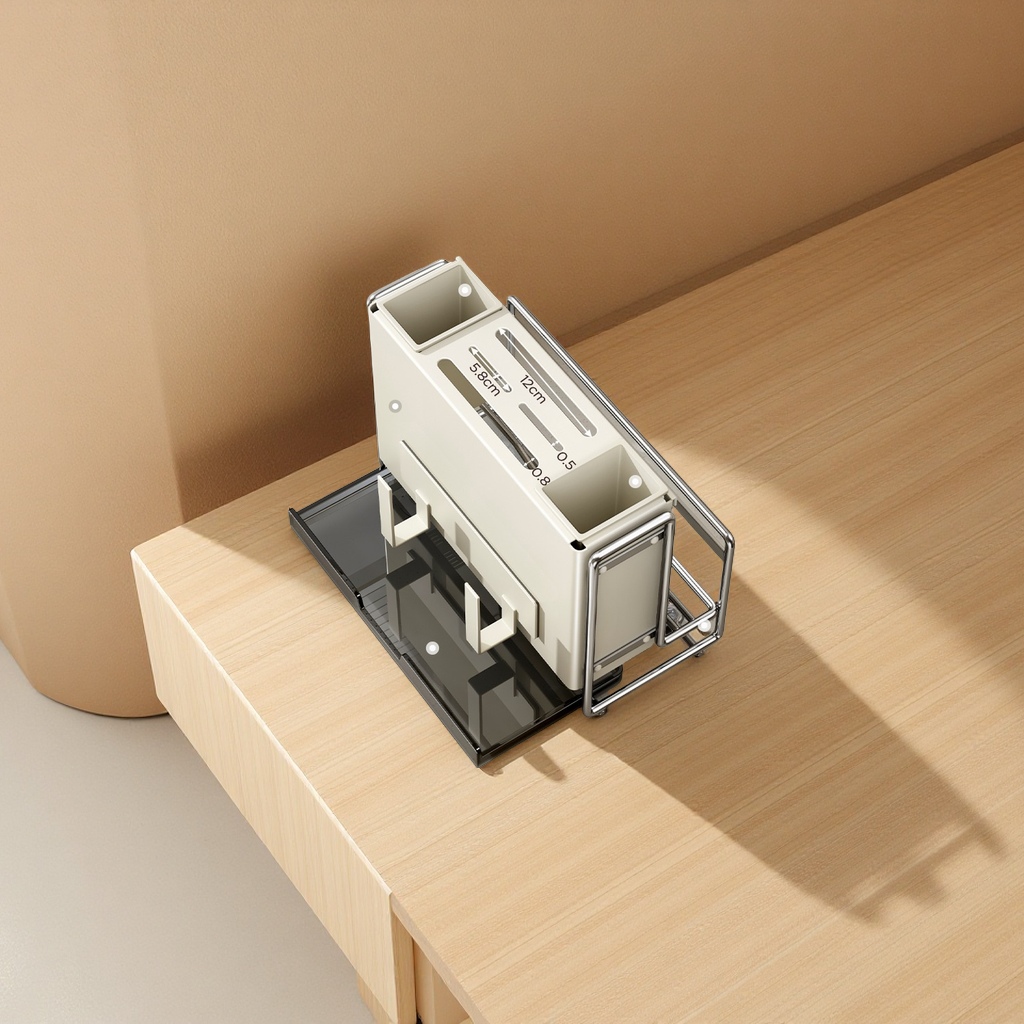 Cream-style multi-functional kitchen knife rack, storage rack, household knife and chopstick storage rack, countertop cutting board, knife and chopstick organization rack, daily necessities and kitchenware Specification image