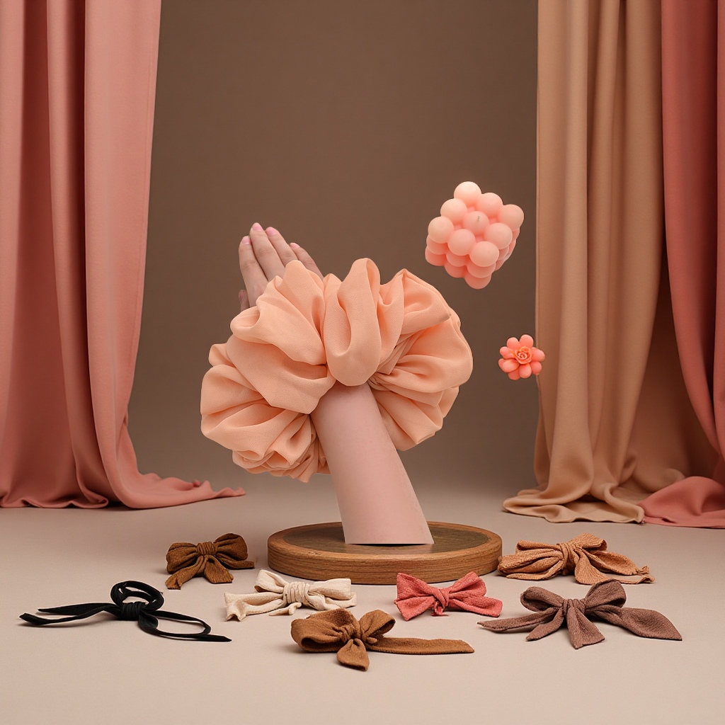 Malaysian oversized chiffon hair bands, solid color fabric, large intestine elastic hair ties, versatile manufacturer wholesale accessories, hair accessories and headwear Specification image