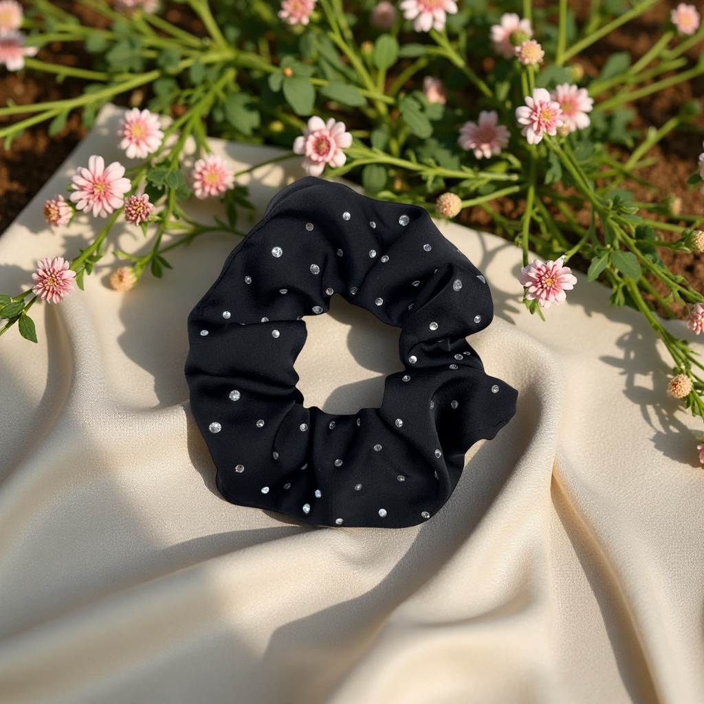 Wholesale and in-stock of summer new starry sky large diamond shining pig intestine hair band and bun headwear trendy hair accessories Specification image