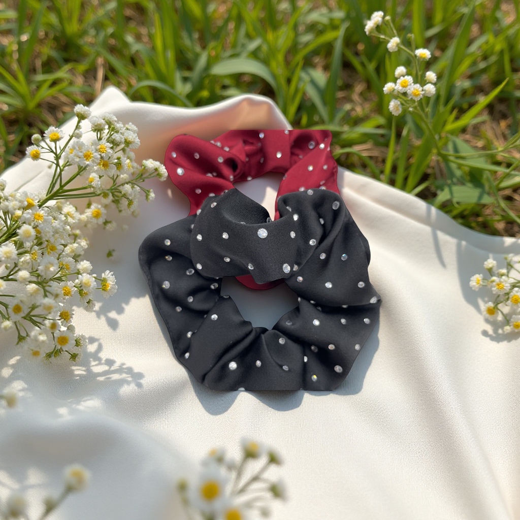 Wholesale and in-stock of summer new starry sky large diamond shining pig intestine hair band and bun headwear trendy hair accessories Item Picture