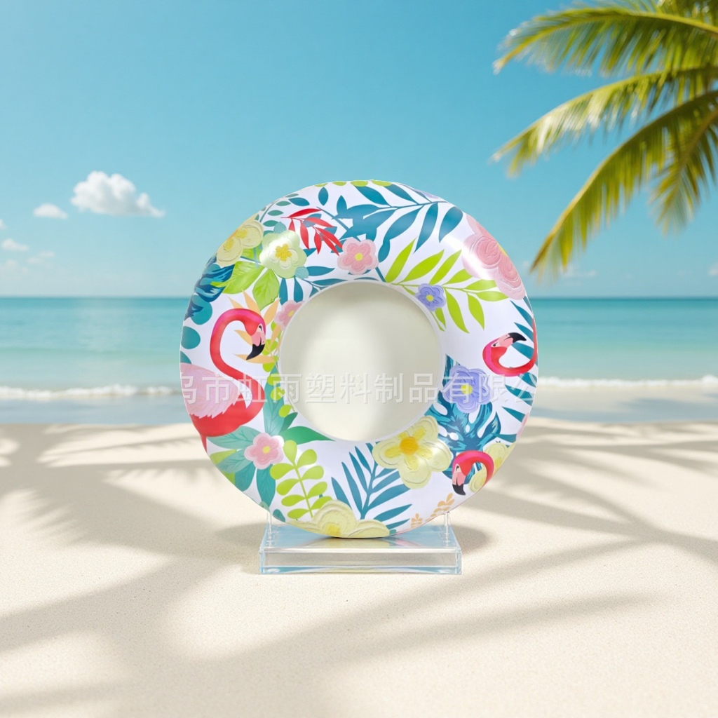 Hongyu Factory Direct sales Flamingo flower double-sided printed inflatable swimming rings, adult water floating products, essential for outdoor swimming in stock
