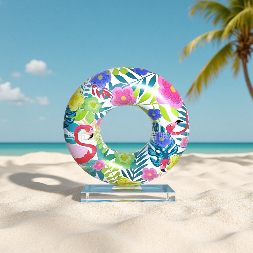 Hongyu Factory Direct sales Flamingo flower double-sided printed inflatable swimming rings, adult water floating products, essential for outdoor swimming in stock details Picture