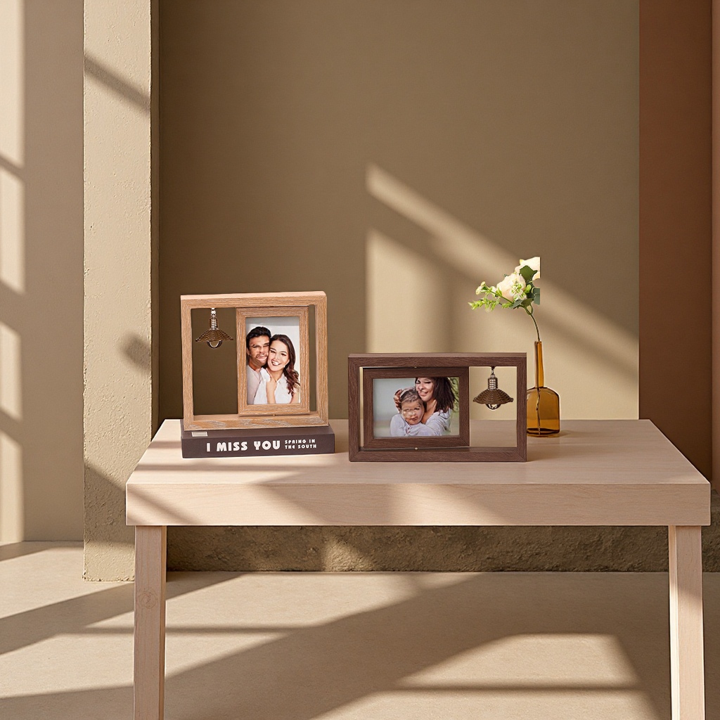 创意双面旋转木质相框6寸7寸情侣摆台纪念家饰装饰框架画框