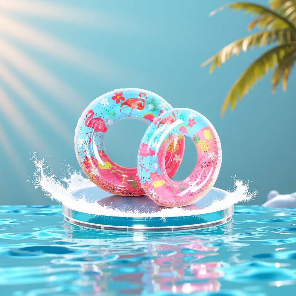 Hongyu inflatable Flamingo sequined swimming ring, children's cartoon armpit ring wholesale, thickened sequined popular style sports and outdoor swimming products full figure