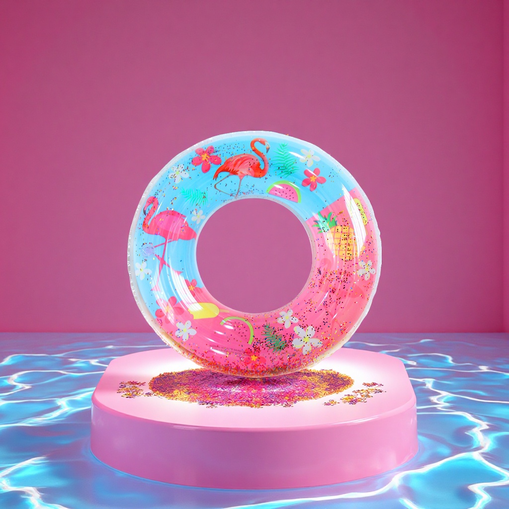 Hongyu inflatable Flamingo sequined swimming ring, children's cartoon armpit ring wholesale, thickened sequined popular style sports and outdoor swimming products details Picture