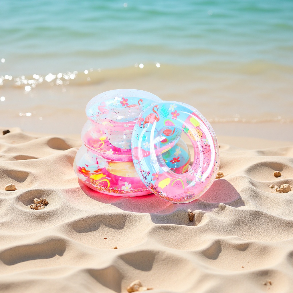 Hongyu inflatable Flamingo sequined swimming ring, children's cartoon armpit ring wholesale, thickened sequined popular style sports and outdoor swimming products Application Scenario