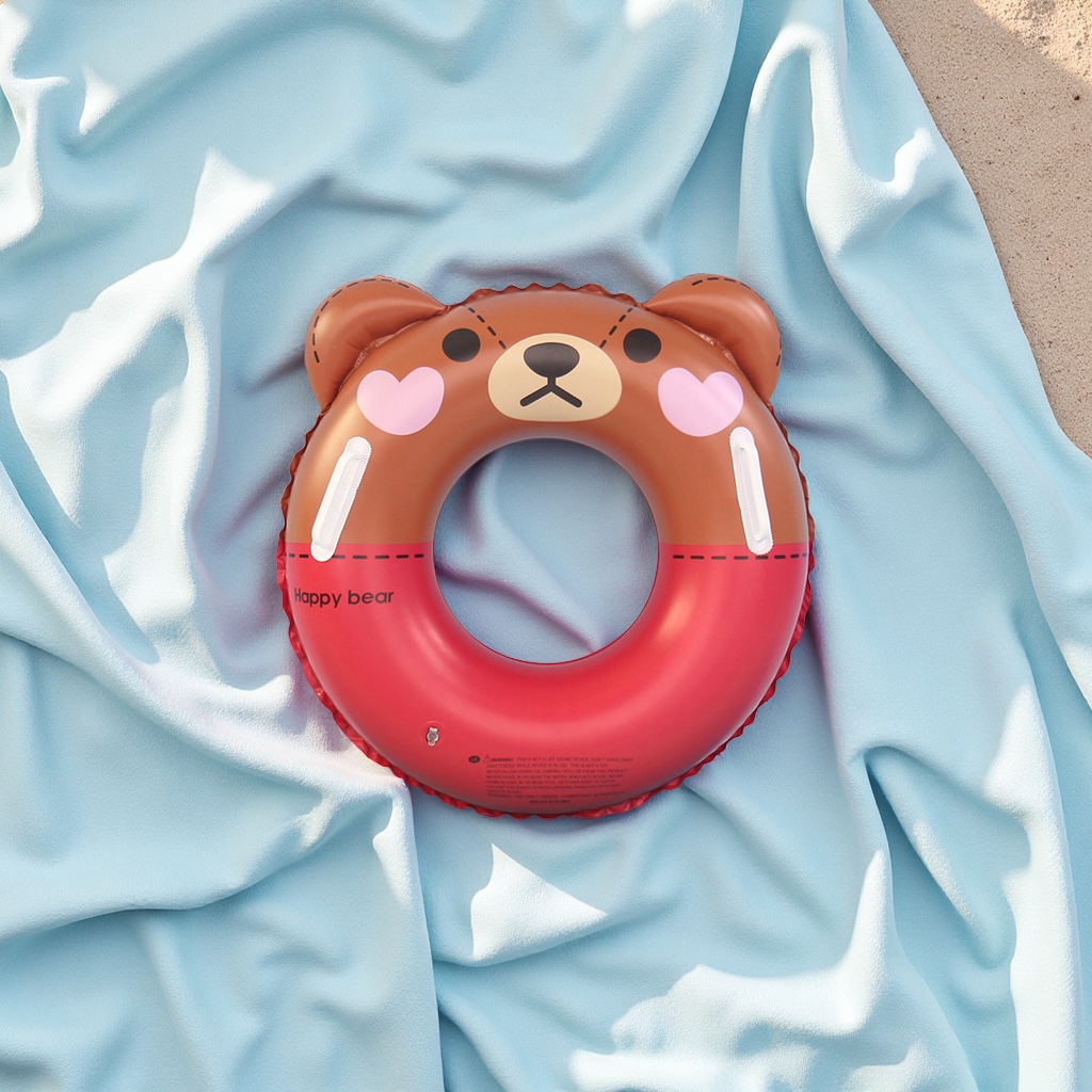 Hongyu Bear Children's inflatable swimming rings wholesale, thickened handle PVC Brown Bear baby swimming rings, sports outdoor swimming products details Picture
