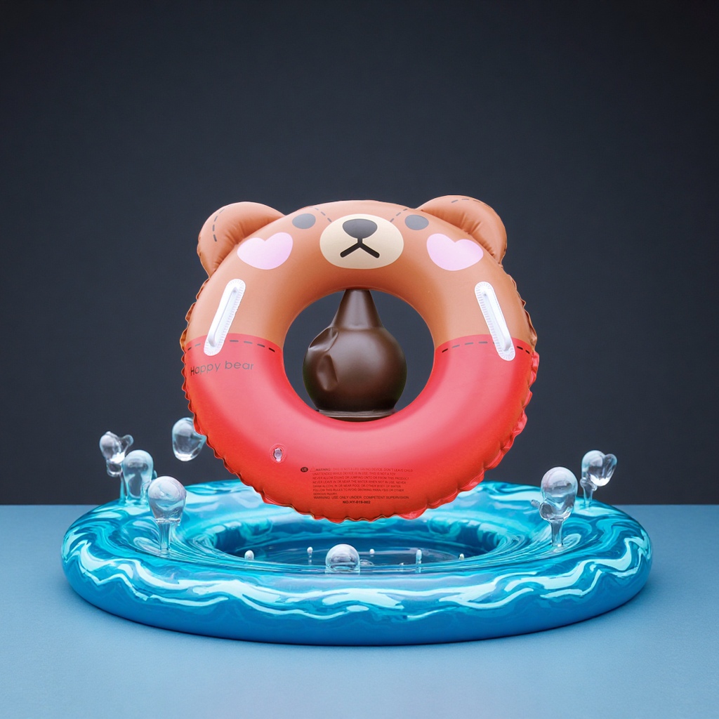 Hongyu Bear Children's inflatable swimming rings wholesale, thickened handle PVC Brown Bear baby swimming rings, sports outdoor swimming products Specification image