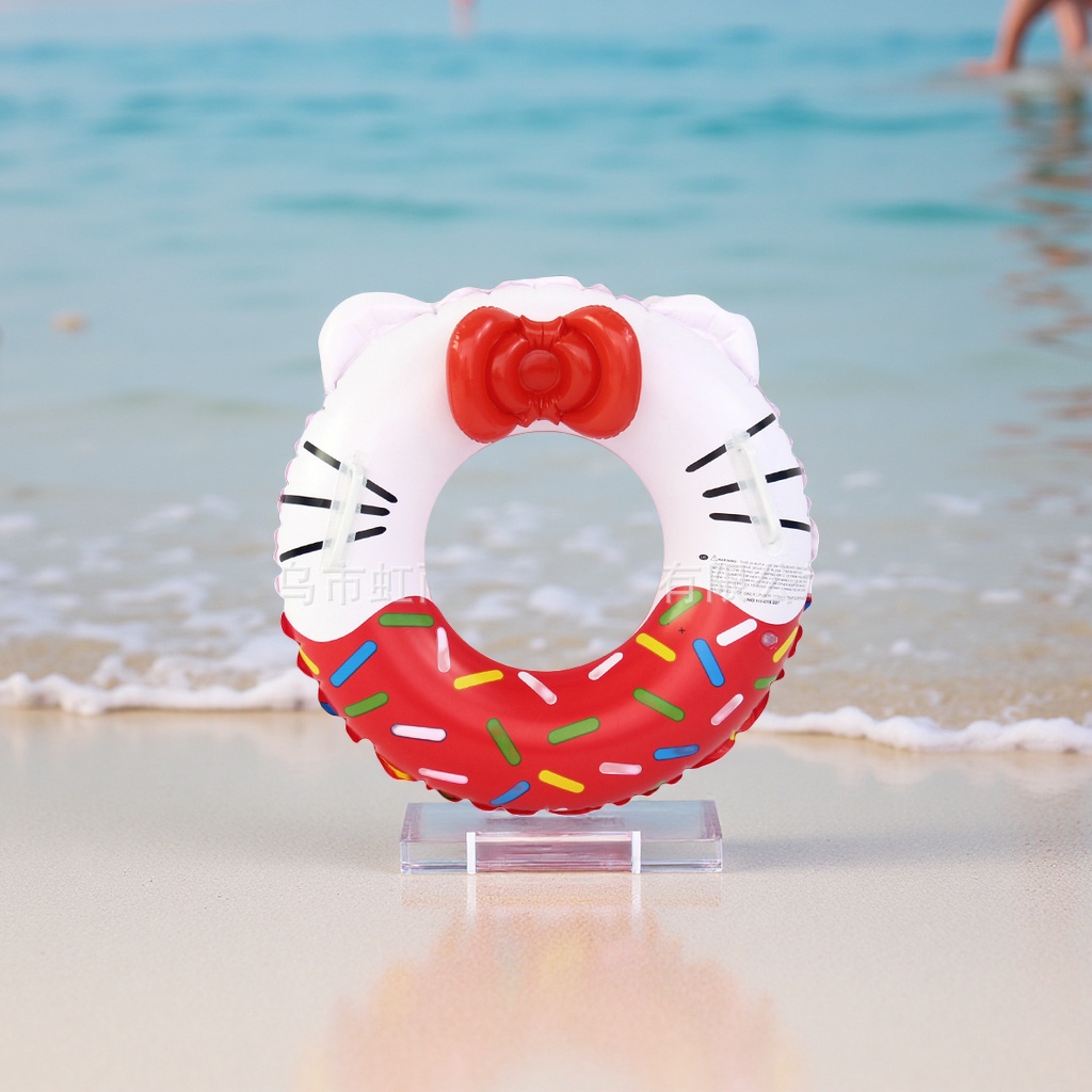 米妮圈充气KT猫游泳圈儿童PVC粉色扶手圈带蝴蝶结宠物泳圈猫咪用品