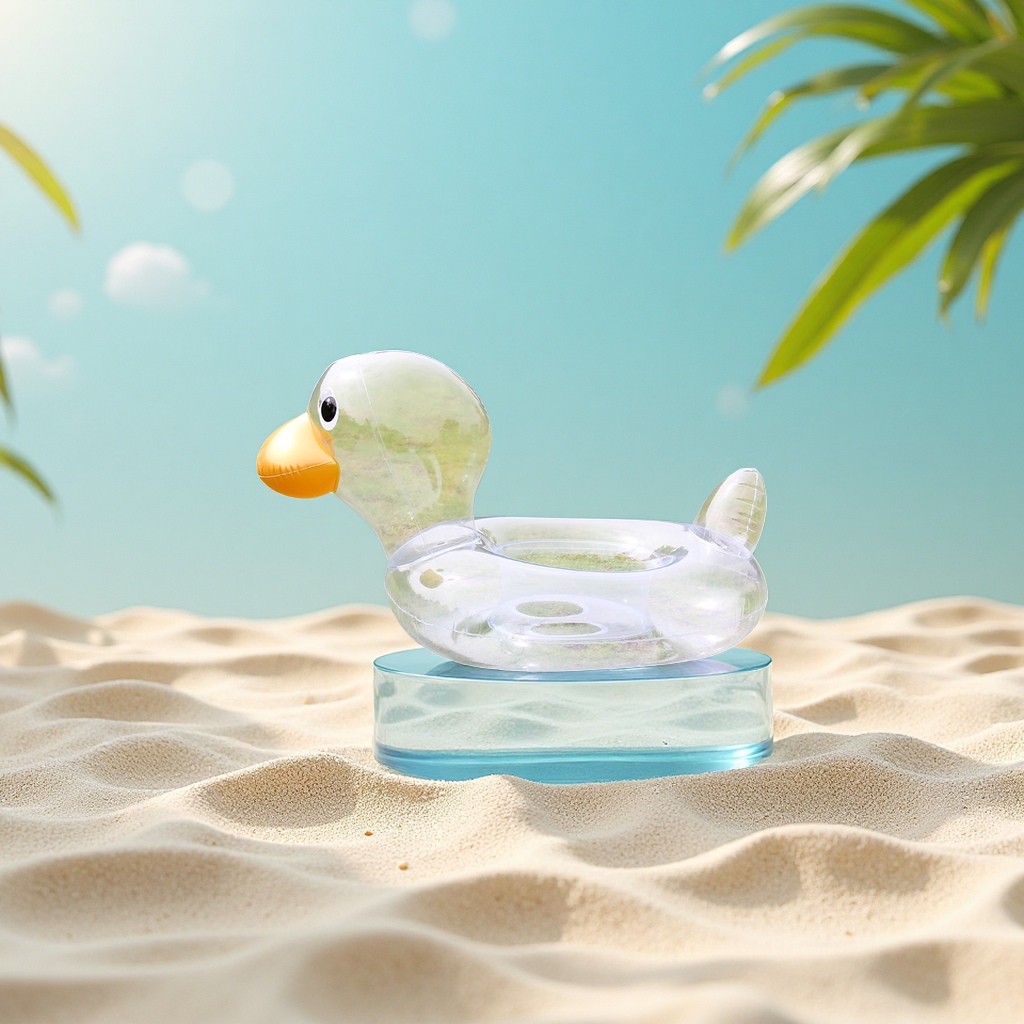 Summer children's swimming ring, cartoon duck, small yacht inflatable toy, outdoor popular style, anti-slip and durable, suitable for water entertainment details Picture