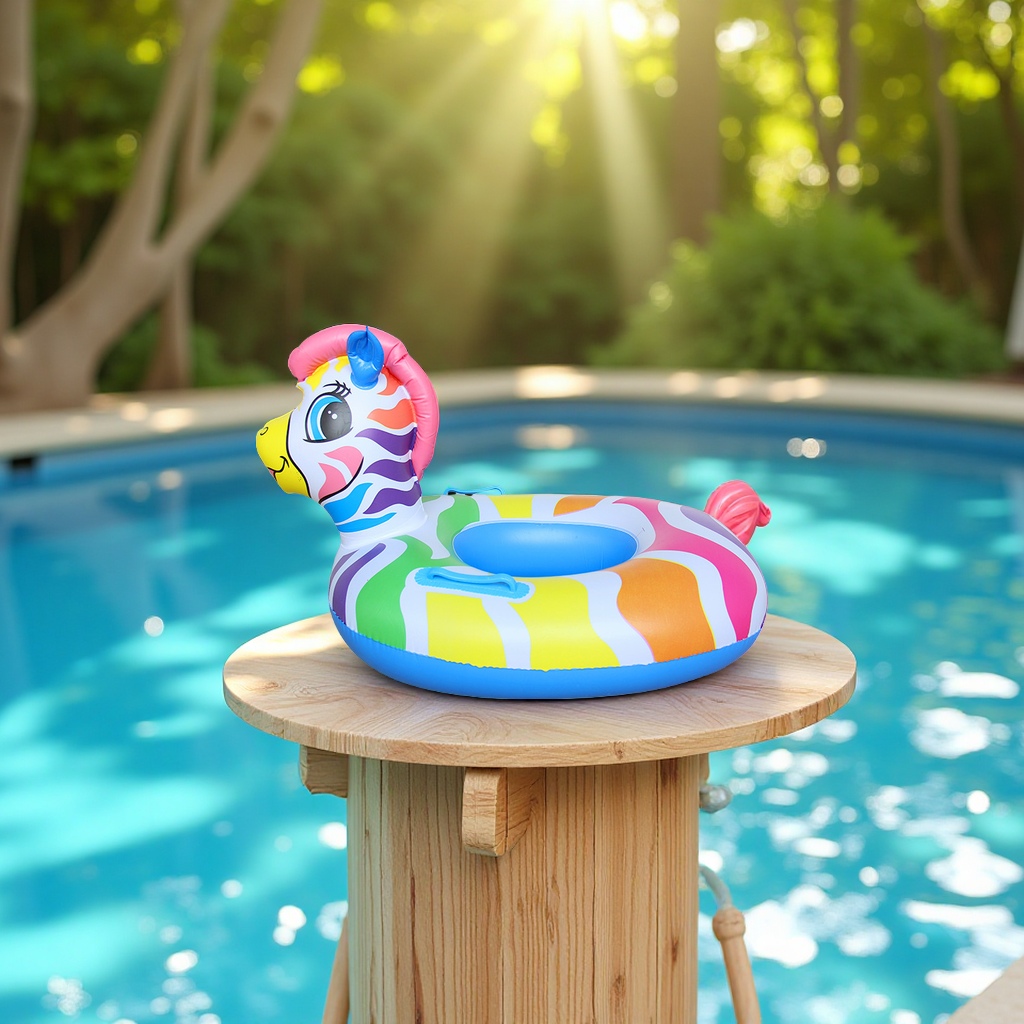 Wholesale colorful horse swimming rings, children's inflatable animal-shaped cartoon swimming ring toys with handles, safe and durable details Picture