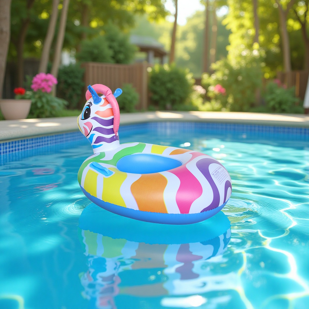 Wholesale colorful horse swimming rings, children's inflatable animal-shaped cartoon swimming ring toys with handles, safe and durable Specification image