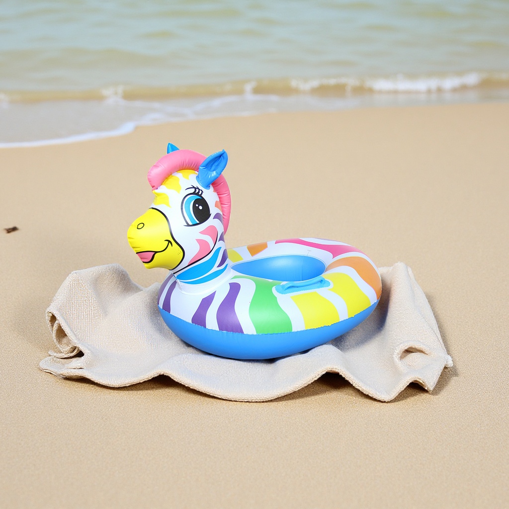 Wholesale colorful horse swimming rings, children's inflatable animal-shaped cartoon swimming ring toys with handles, safe and durable Item Picture