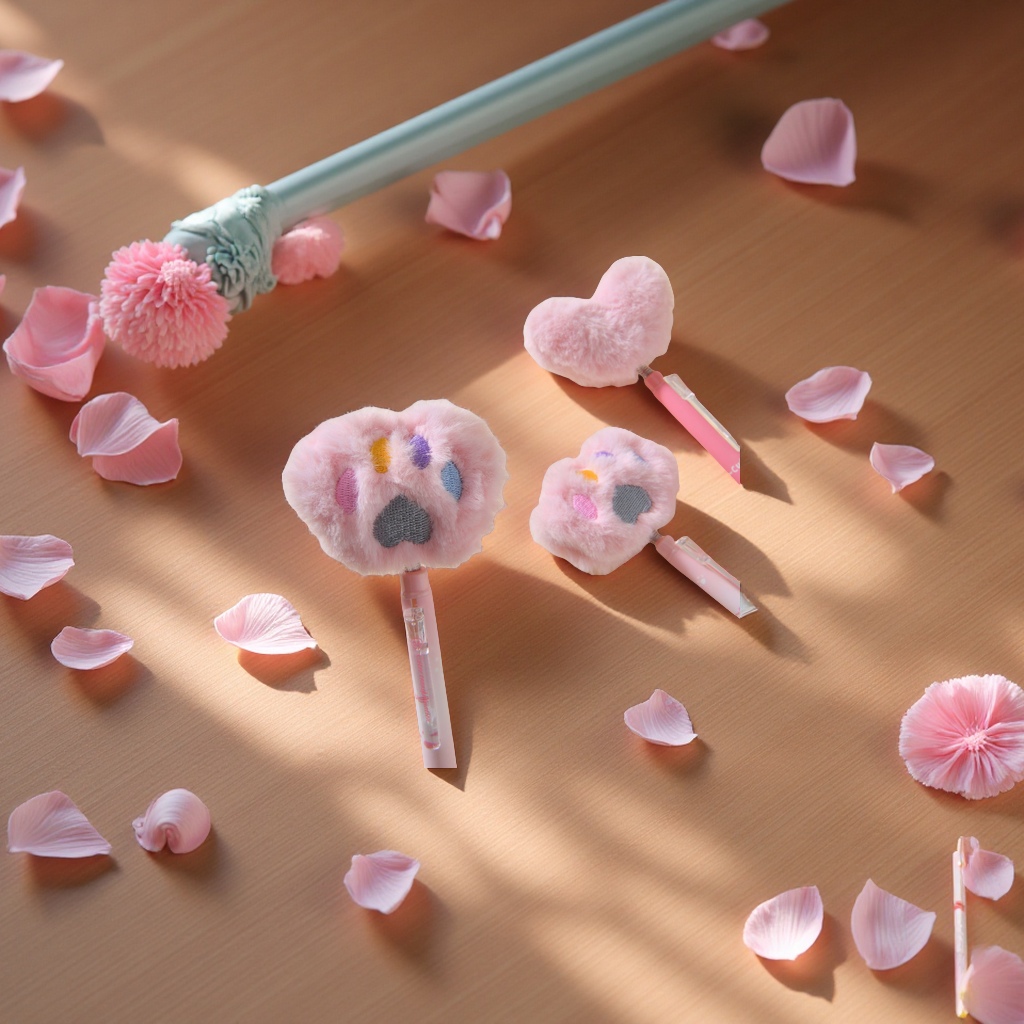 New heart-shaped plush pens, cute press gel pens, high appearance level, creative stationery for primary school students, wholesale office writing tools, and other types of pens full figure