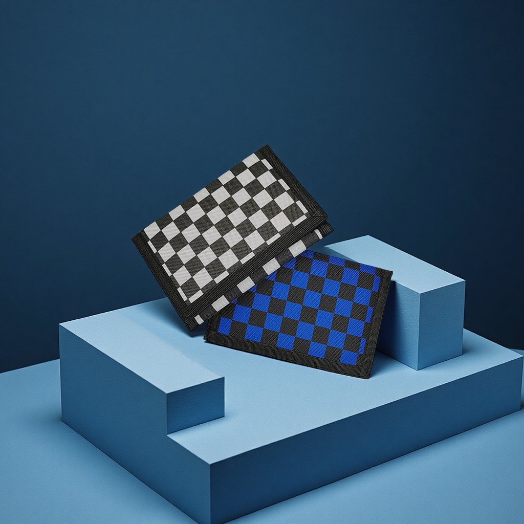 厂家防盗三折棋盘格印花男士钱包多卡位涤纶格子钱夹新款皮包居家布艺坐垫椅垫美臀垫