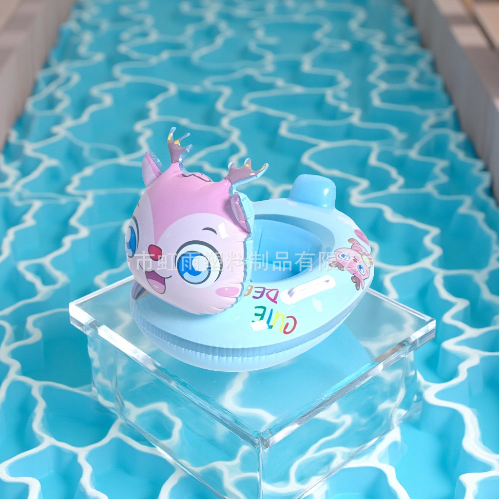 Factory direct sales of thickened children's swimming rings with colorful deer patterns, water seat rings, inflatable cartoon air mold toys, suitable for children's toys details Picture