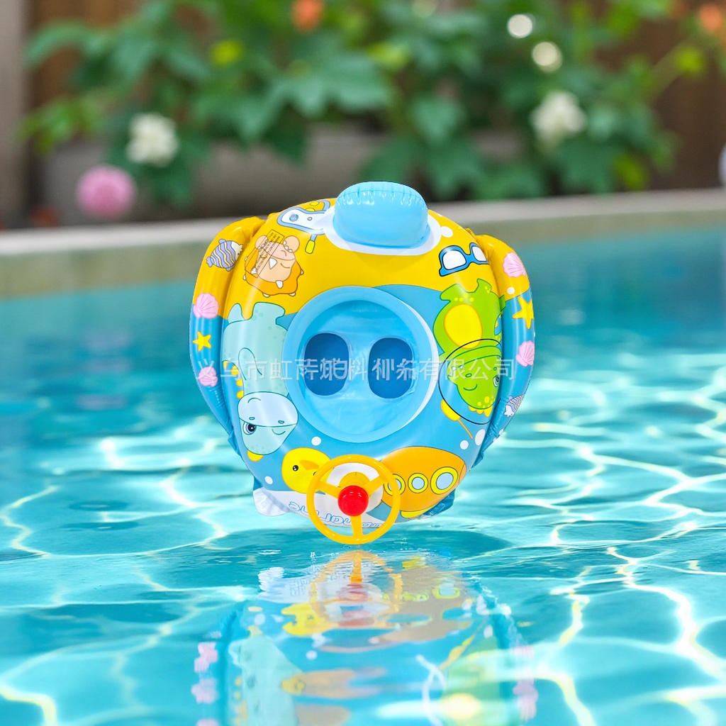 新款恐龙喇叭艇儿童水上充气玩具按压会响座圈卡通气模批发