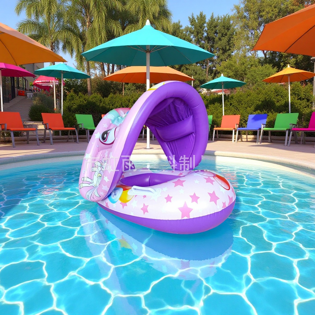 Hongyu Rainbow Horse Tent Boat Children's water inflatable toys, sunshade thickened with handrail seat ring manufacturer wholesale sports outdoor swimming products Swimming rings