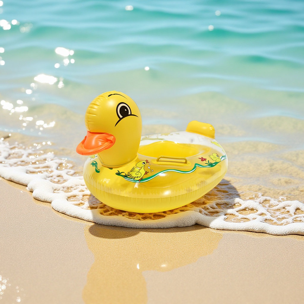 Yellow duck sun protection sunshade canopy, thickened cartoon inflatable swimming ring for children, toys for boys and girls aged 1-3