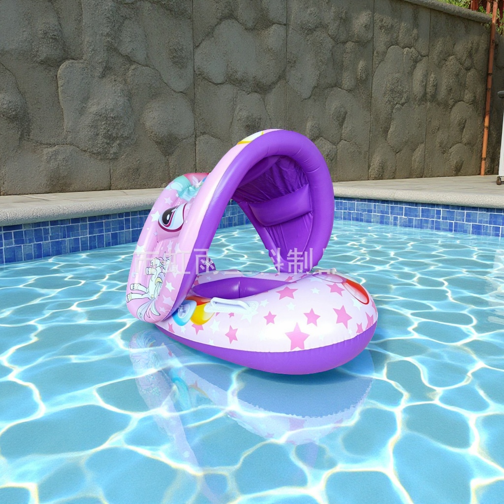 Hongyu Rainbow Horse Tent Boat Children's water inflatable toys, sunshade thickened with handrail seat ring manufacturer wholesale sports outdoor swimming products Swimming rings Item Picture