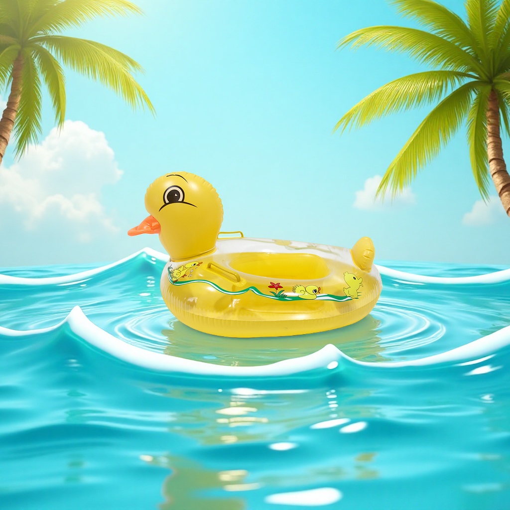 Yellow duck sun protection sunshade canopy, thickened cartoon inflatable swimming ring for children, toys for boys and girls aged 1-3 details Picture