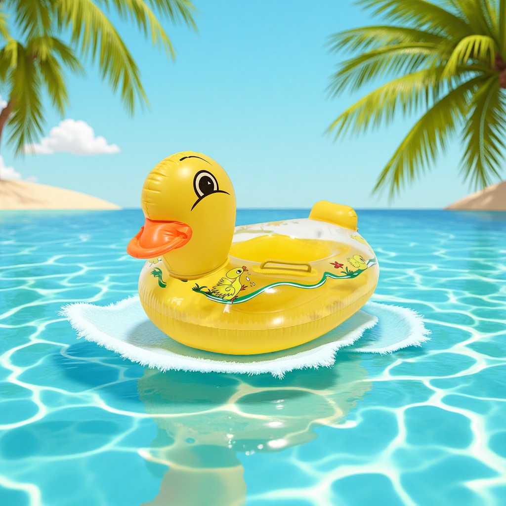 Yellow duck sun protection sunshade canopy, thickened cartoon inflatable swimming ring for children, toys for boys and girls aged 1-3 Item Picture