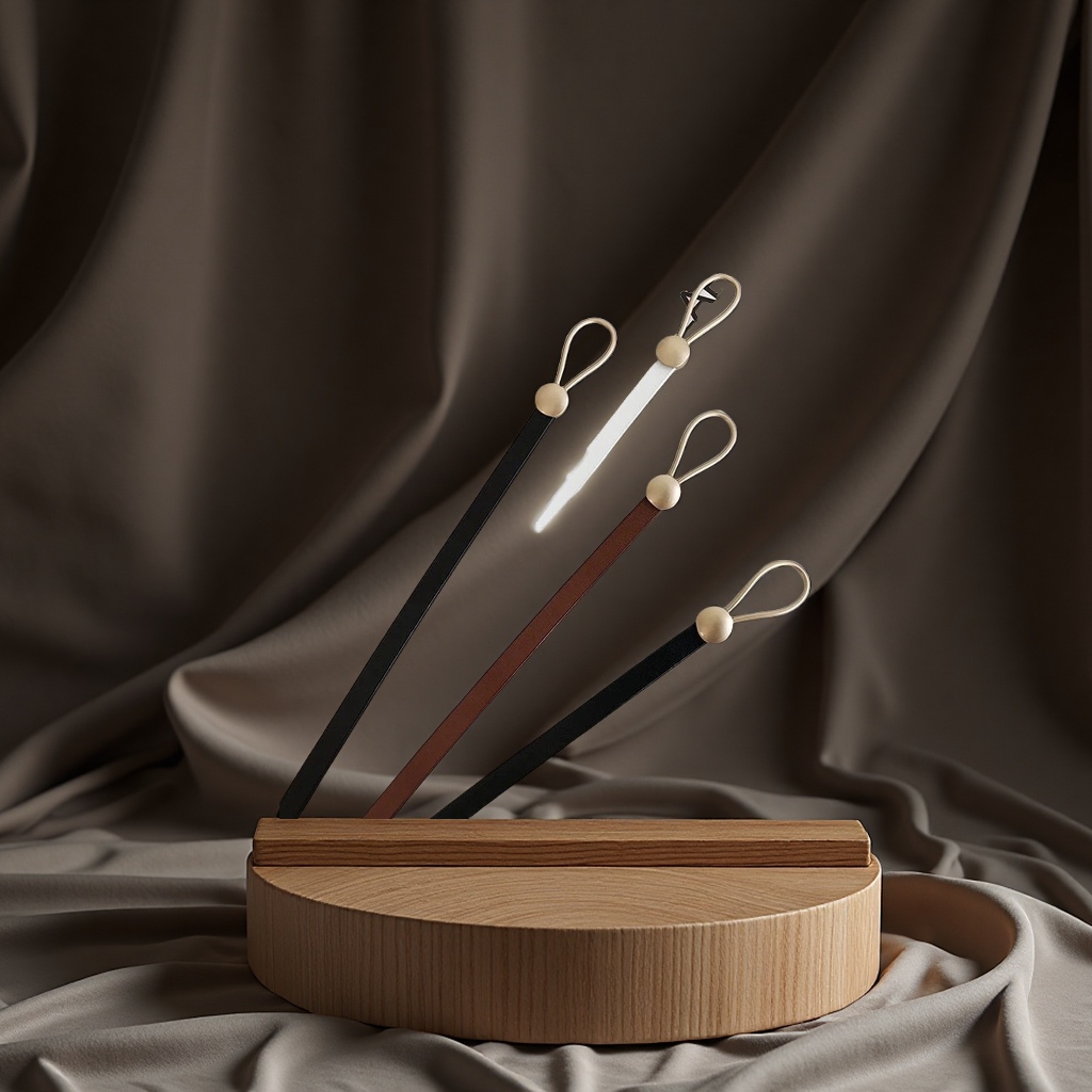 This lady's PU leather thin waist belt is versatile, with a fashionable knot decoration. It pairs well with a dress, sweater, and a cinched waistband as a clothing accessory details Picture