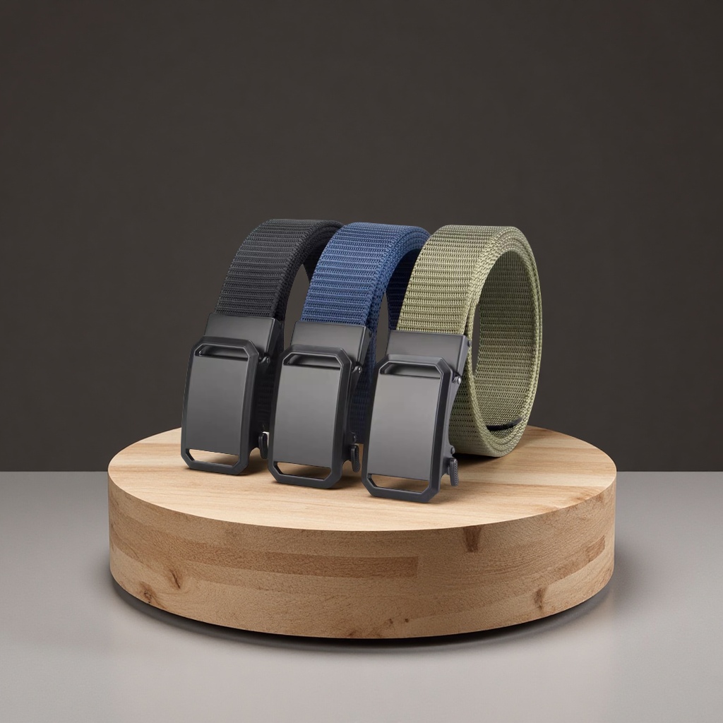 The 2025 new men's and women's canvas nylon self-locking belt is a simple, versatile, lightweight and durable student clothing accessory details Picture