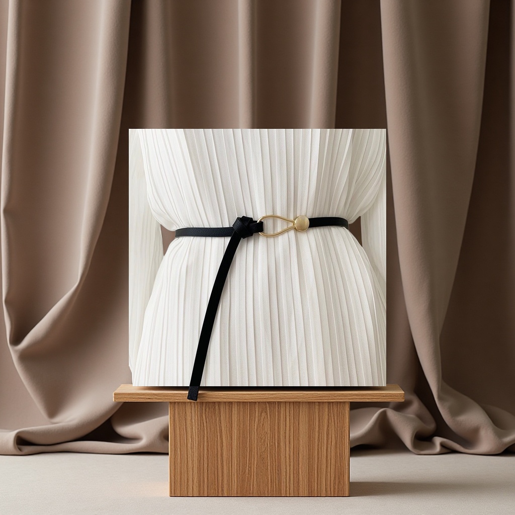 This lady's PU leather thin waist belt is versatile, with a fashionable knot decoration. It pairs well with a dress, sweater, and a cinched waistband as a clothing accessory Item Picture