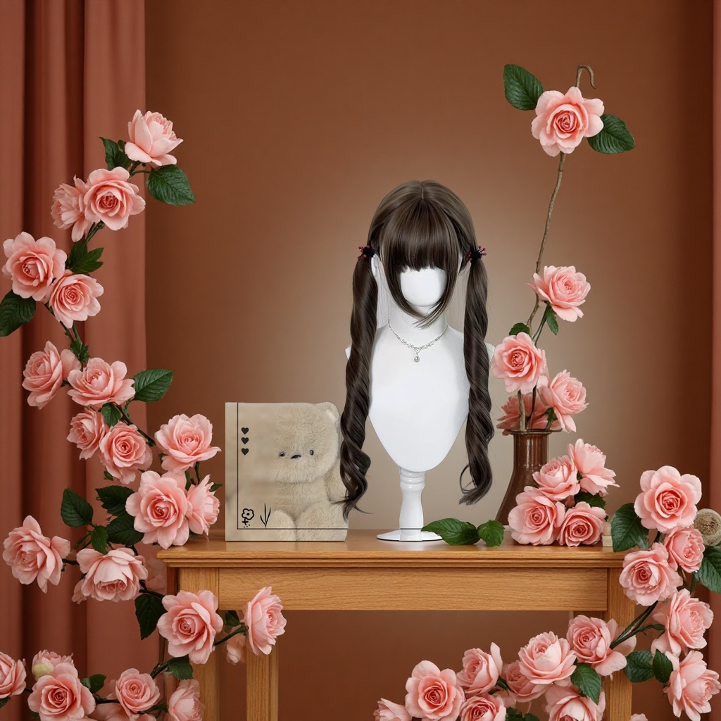 洛丽塔假发女长卷发双马尾榛心芙芙扎好发货可爱全头套个护家清