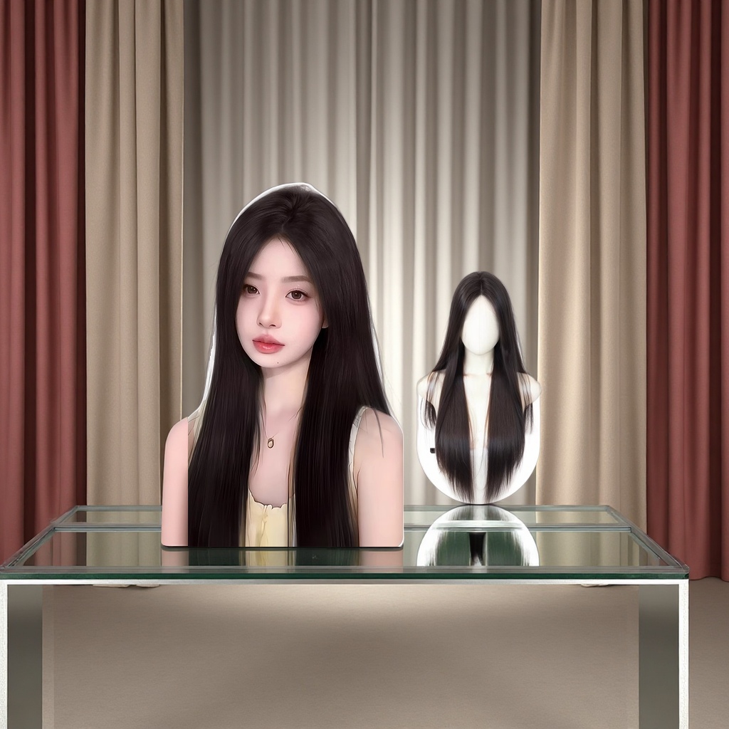 自然无痕中分黑色长直假发女日常仿真全头套长发整顶发型