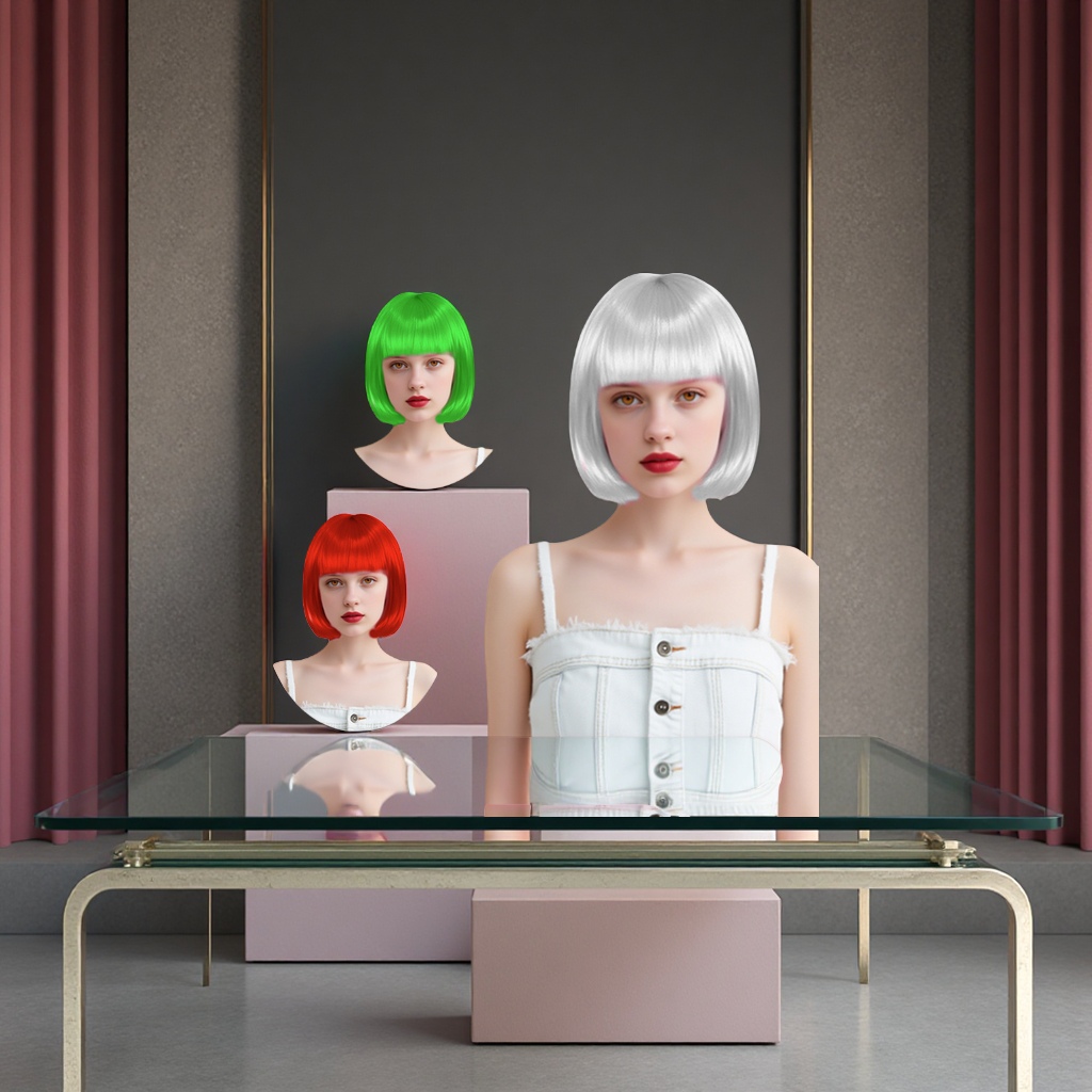 假发短直发实物图