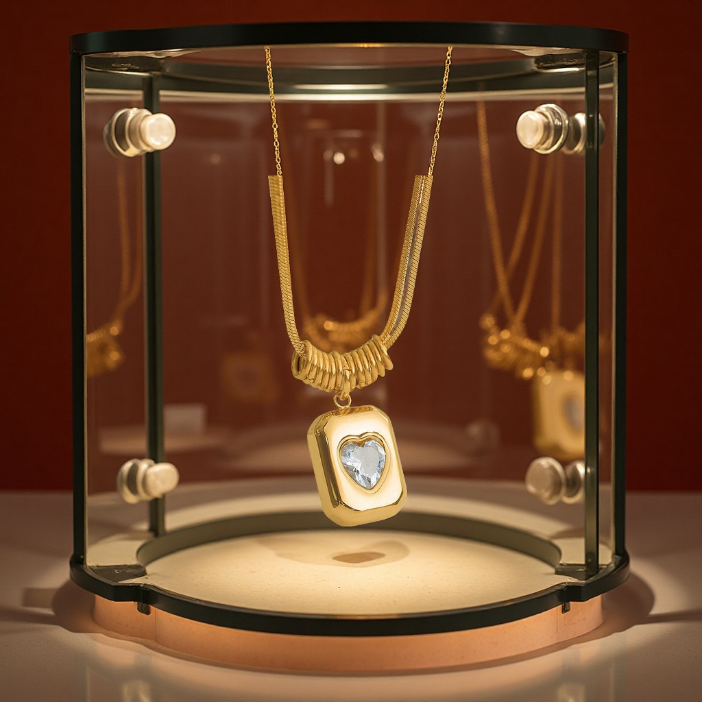 European and American retro style heart heart double-layer chain titanium steel necklace, fashionable and light luxury collarbone chain in stock accessory necklace Item Picture