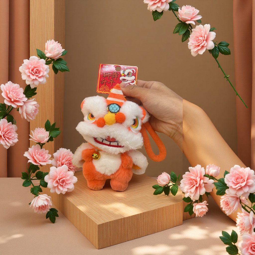 2026 New Year's Cute lion dance animal keychain, cartoon plush doll, couple and best friend bag pendant, wealth attraction decoration doll pendant detail image 3