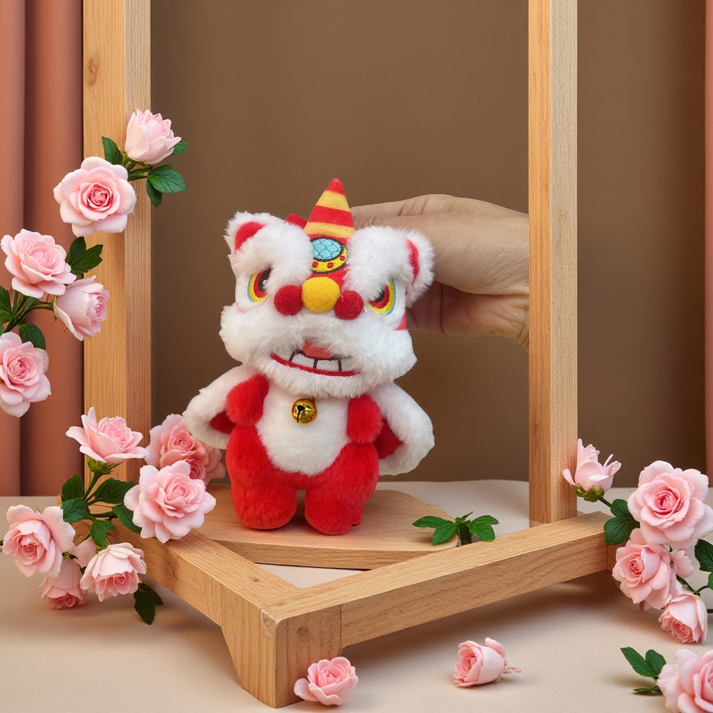 2026 New Year's Cute lion dance animal keychain, cartoon plush doll, couple and best friend bag pendant, wealth attraction decoration doll pendant detail image 4