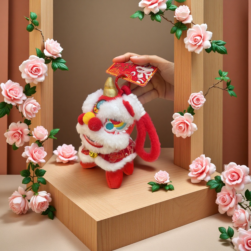 2026 New Year's Cute lion dance animal keychain, cartoon plush doll, couple and best friend bag pendant, wealth attraction decoration doll pendant detail image 5