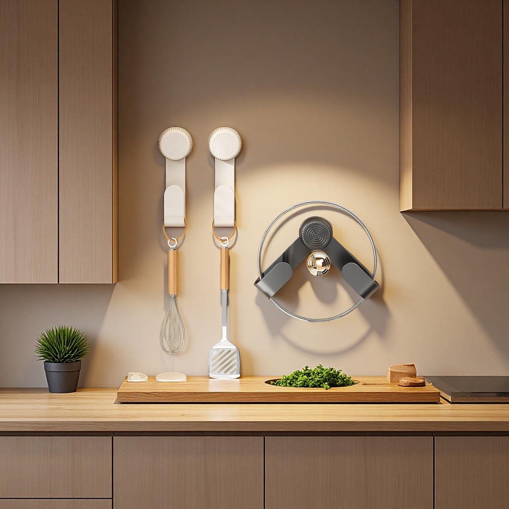 Suction cup pot lid rack, wall-mounted, non-drilling, multi-functional kitchen storage rack, cutting board placement device, kitchen organizing supplies details Picture