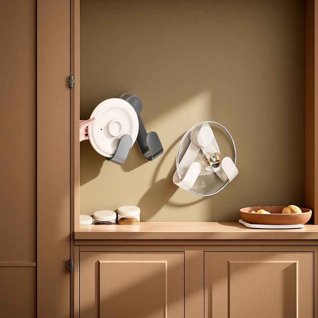 Suction cup pot lid rack, wall-mounted, non-drilling, multi-functional kitchen storage rack, cutting board placement device, kitchen organizing supplies Specification image