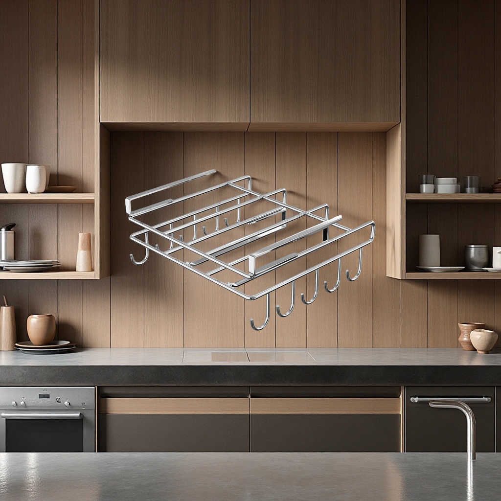 Stainless steel kitchen wall cabinet, lower storage rack, hook pot lid rack, multi-functional storage rack, kitchen organizing supplies Item Picture