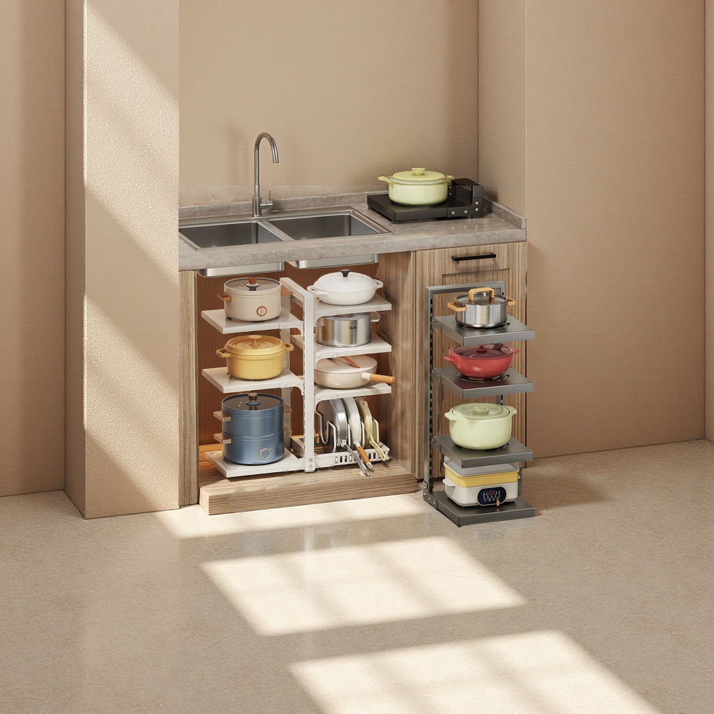 多层厨房置物架锅架下水槽收纳架家用橱柜内锅具整理架日用百货