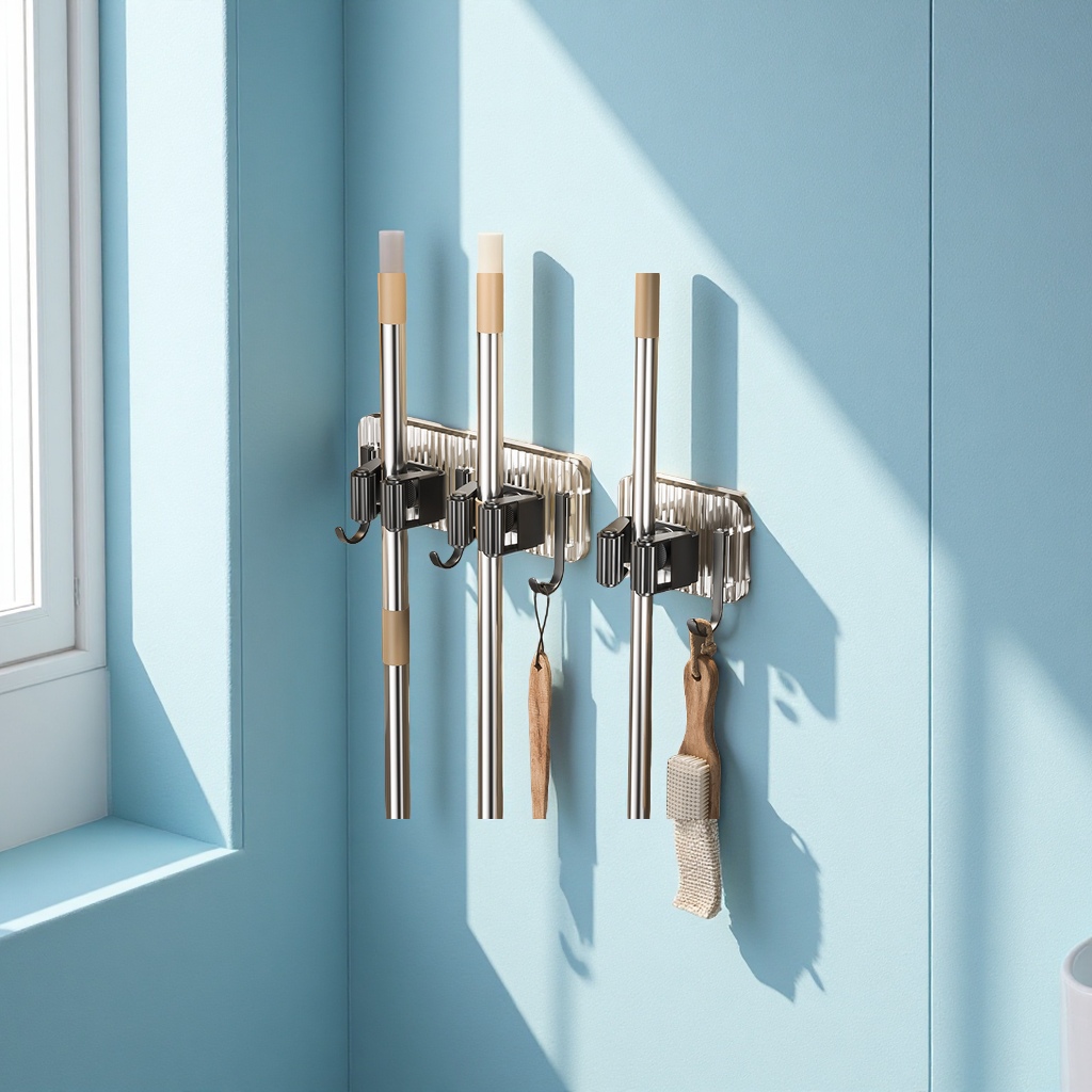 免打孔粘胶拖把挂钩拖布夹壁挂收纳架浴室卫生间厨卫五金家装建材